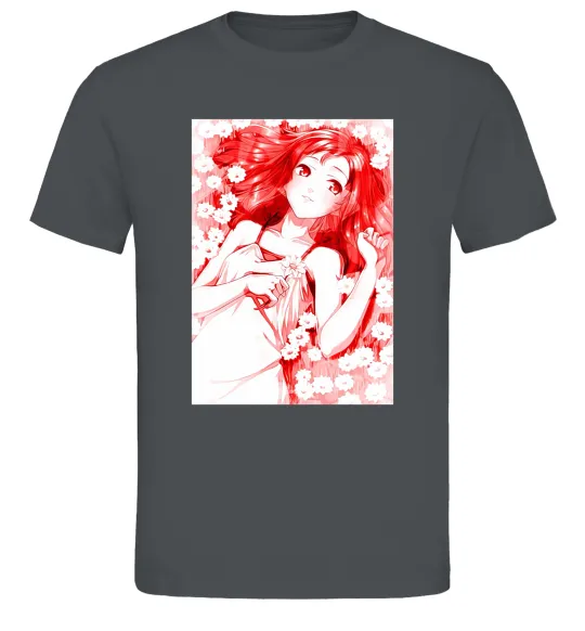 Чоловіча футболка Дівчина аніме арт червоний Графіт фото