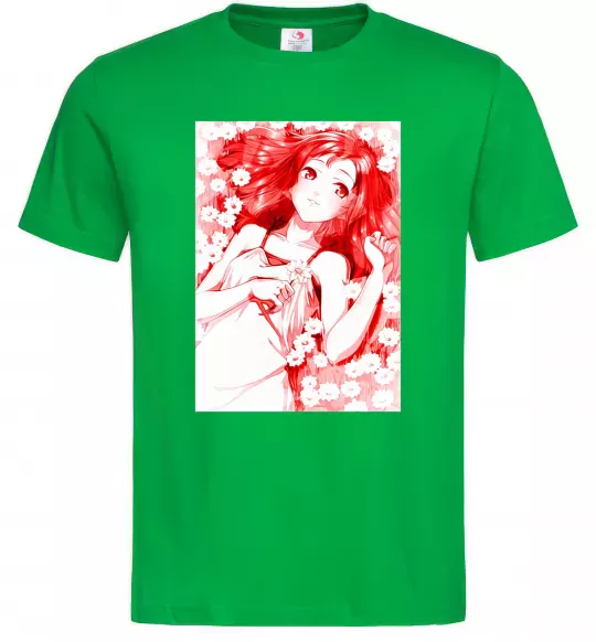 Чоловіча футболка Дівчина аніме арт червоний Зелений фото