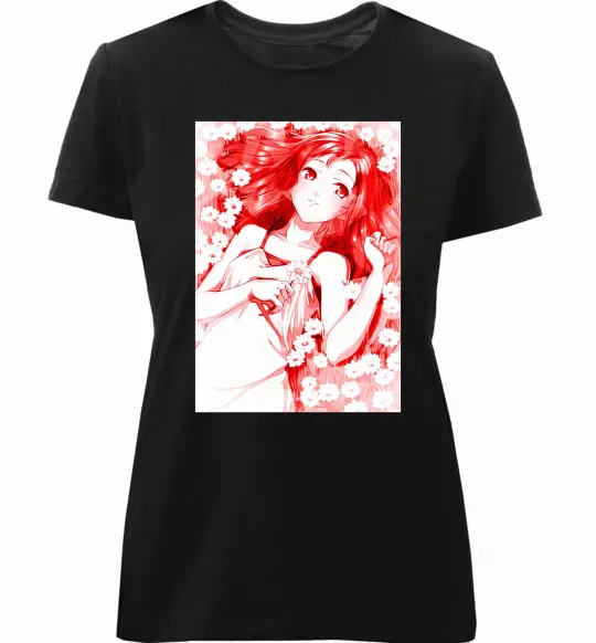 Жіноча преміум футболка Дівчина аніме арт червоний Чорний фото