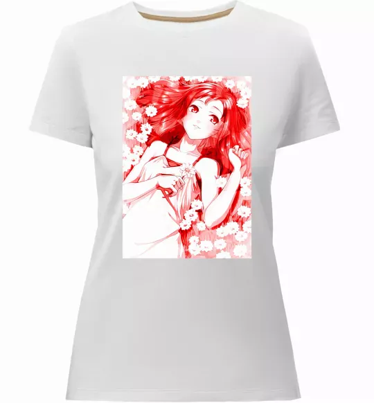 Жіноча преміум футболка Дівчина аніме арт червоний Білий фото