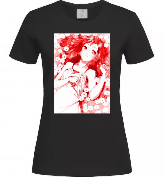 Женская футболка Дівчина аніме арт червоний Черный фото