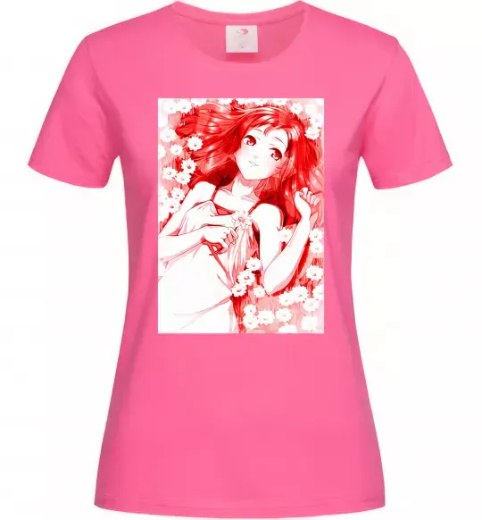 Женская футболка Дівчина аніме арт червоний Ярко-розовый фото