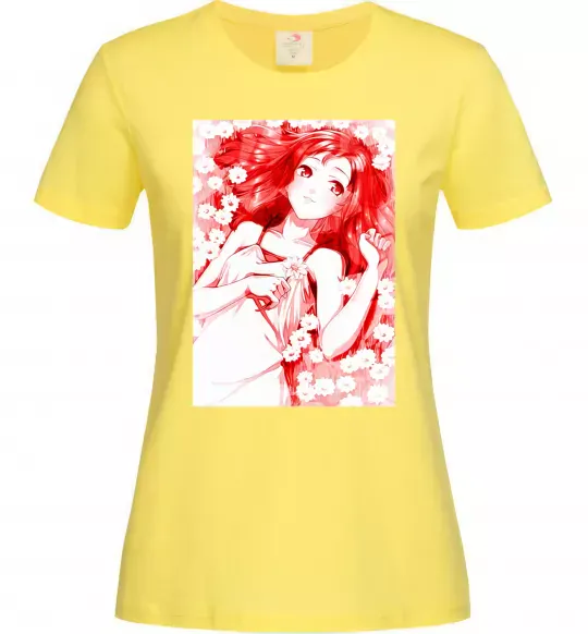 Женская футболка Дівчина аніме арт червоний Лимонный фото