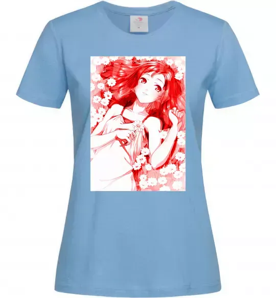 Женская футболка Дівчина аніме арт червоний Голубой фото