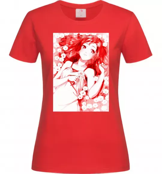 Женская футболка Дівчина аніме арт червоний Красный фото