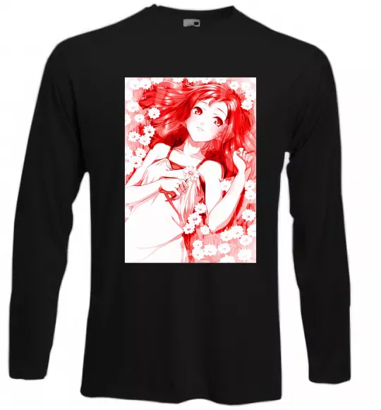 Лонгслів Дівчина аніме арт червоний Чорний фото