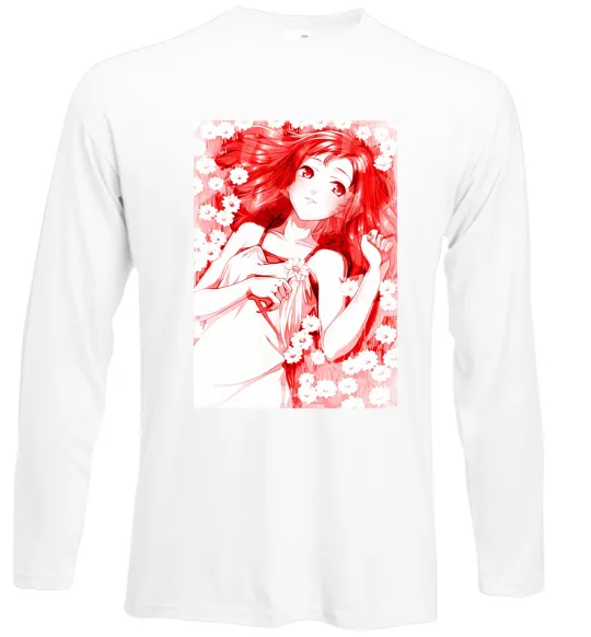 Лонгслів Дівчина аніме арт червоний Білий фото