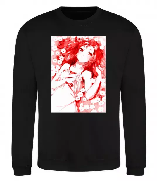 Світшот Дівчина аніме арт червоний Чорний фото