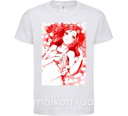 Детская футболка Девушка аниме арт красный Белый фото