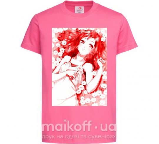 Детская футболка Девушка аниме арт красный Ярко-розовый фото