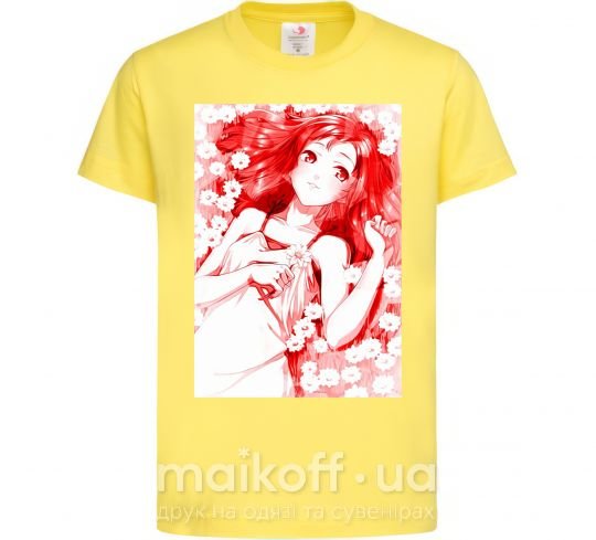 Дитяча футболка Девушка аниме арт красный Лимонний фото