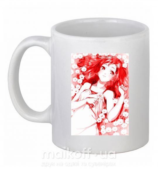 Чашка керамічна Девушка аниме арт красный Білий фото