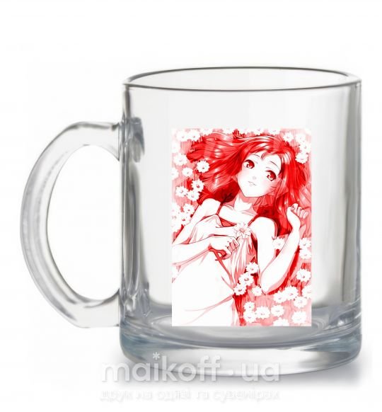 Чашка стеклянная Девушка аниме арт красный Прозрачный фото