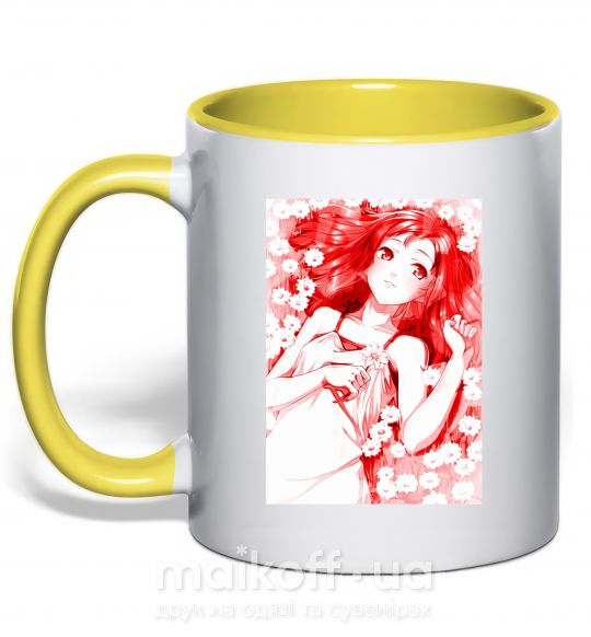 Чашка з кольоровою ручкою Девушка аниме арт красный Сонячно жовтий фото