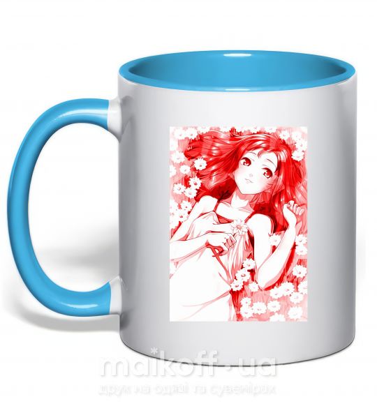 Чашка з кольоровою ручкою Девушка аниме арт красный Блакитний фото