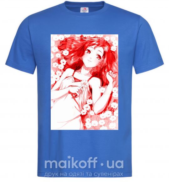 Мужская футболка Девушка аниме арт красный Ярко-синий фото