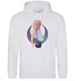 Мужская толстовка (худи) Сейлор Мун рисунок Серый меланж фото