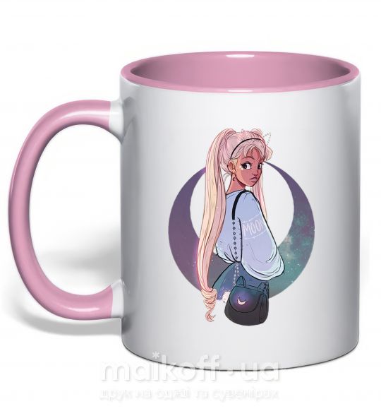 Чашка с цветной ручкой Сейлор Мун рисунок Нежно розовый фото