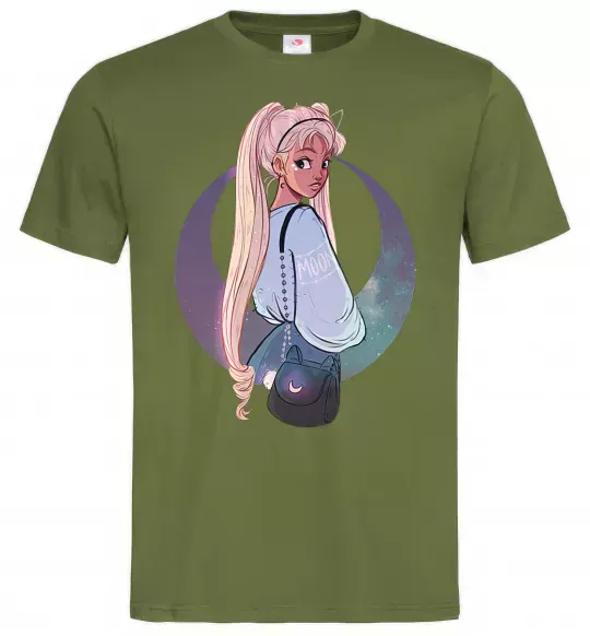 Чоловіча футболка Сейлор Мун рисунок Оливковий фото