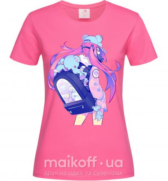 Жіноча футболка Девушка аниме спина Яскраво-рожевий фото