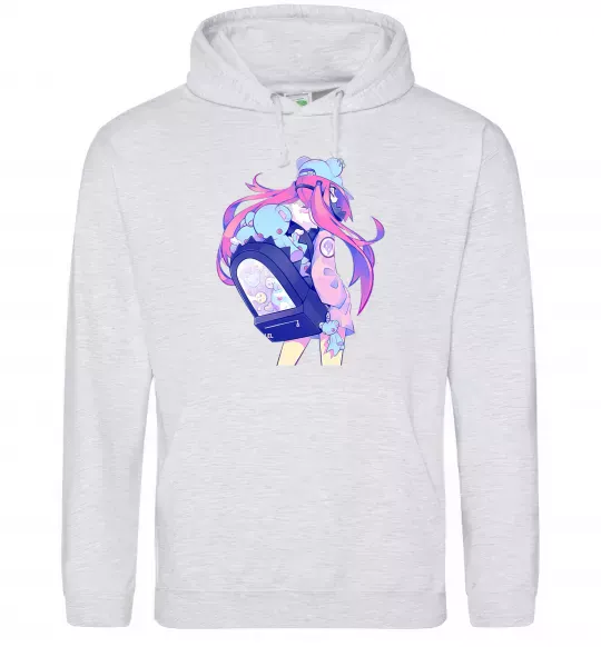 Чоловіча толстовка (худі) Дівчина аніме спина Сірий меланж фото