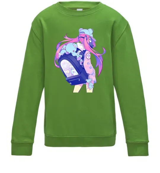 Дитячий світшот Дівчина аніме спина Лаймовий фото