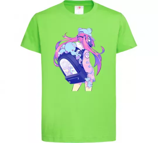 Дитяча футболка Дівчина аніме спина Лаймовий фото