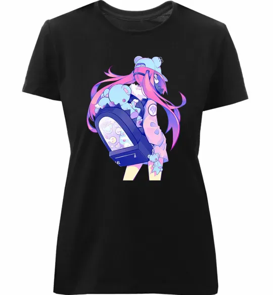 Женская премиум футболка Дівчина аніме спина Черный фото