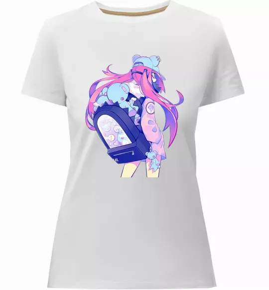 Женская премиум футболка Дівчина аніме спина Белый фото