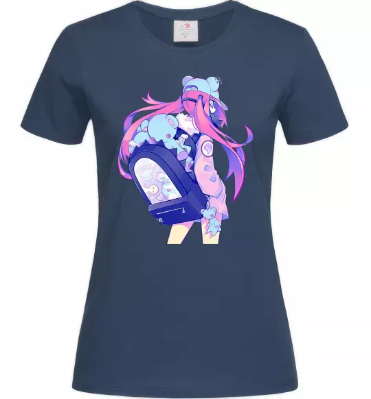 Женская футболка Дівчина аніме спина Темно-синий фото