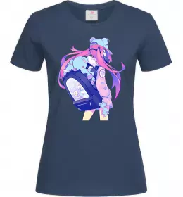 Женская футболка Дівчина аніме спина Темно-синий фото