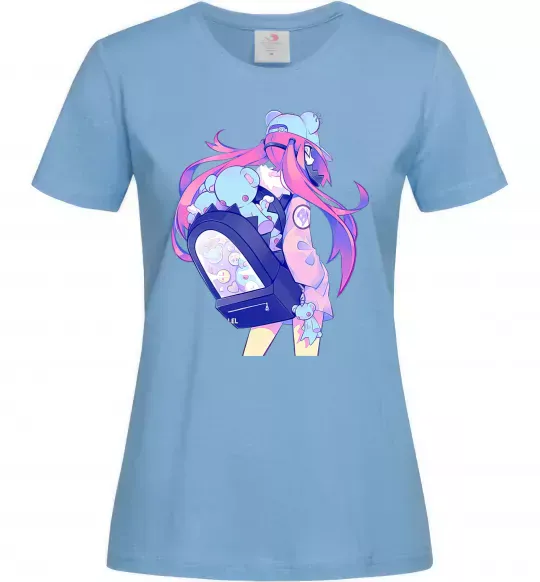 Женская футболка Дівчина аніме спина Голубой фото