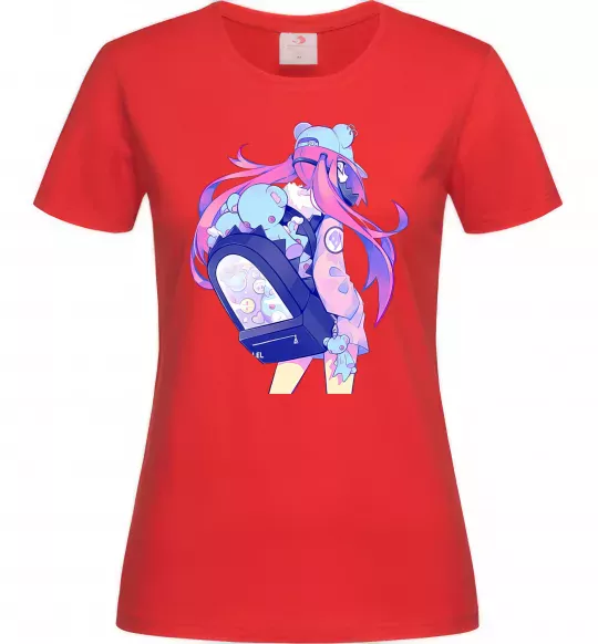 Женская футболка Дівчина аніме спина Красный фото