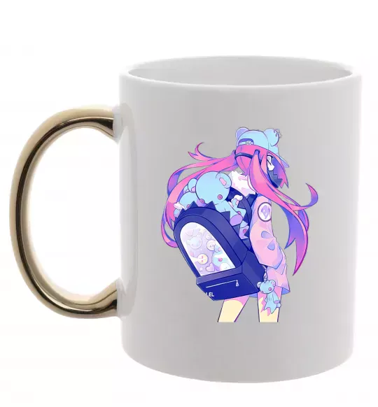 Чашка с цветной ручкой Дівчина аніме спина Золото фото