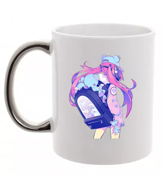 Чашка с цветной ручкой Дівчина аніме спина Серебро фото