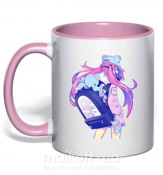 Чашка с цветной ручкой Девушка аниме спина Нежно розовый фото