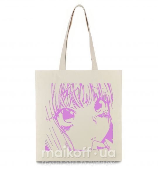 Еко-сумка Девочка аниме розового цвета Бежевий фото
