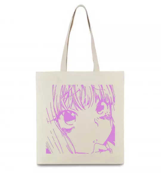 Эко-сумка Дівчинка аніме рожевого кольору Бежевый фото