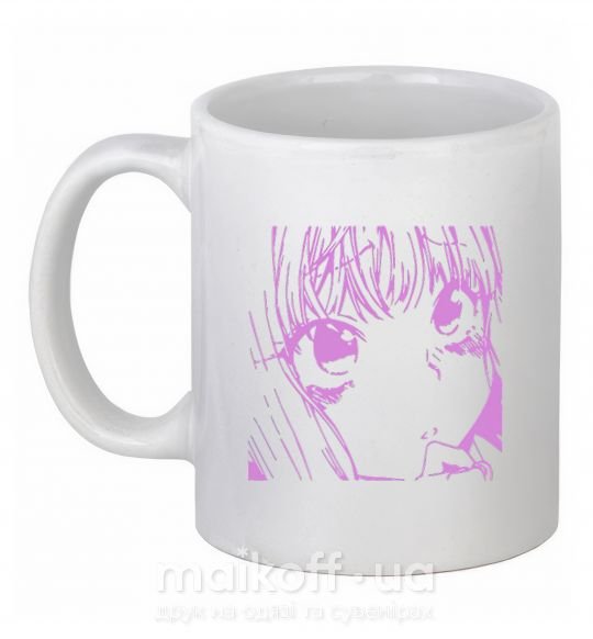 Чашка керамічна Девочка аниме розового цвета Білий фото