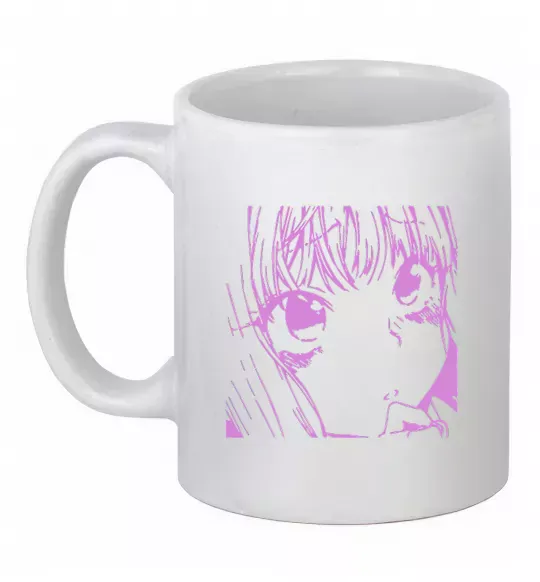 Чашка керамическая Дівчинка аніме рожевого кольору Белый фото