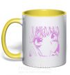 Чашка з кольоровою ручкою Девочка аниме розового цвета Сонячно жовтий фото