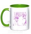 Чашка з кольоровою ручкою Девочка аниме розового цвета Зелений фото