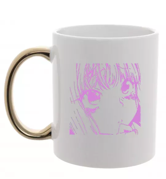 Чашка с цветной ручкой Дівчинка аніме рожевого кольору Золото фото