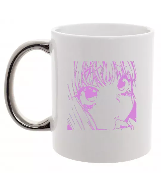 Чашка с цветной ручкой Дівчинка аніме рожевого кольору Серебро фото