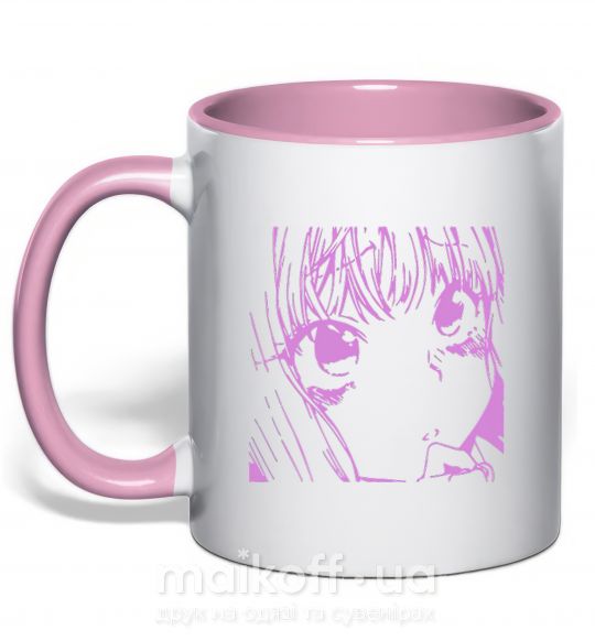 Чашка с цветной ручкой Девочка аниме розового цвета Нежно розовый фото