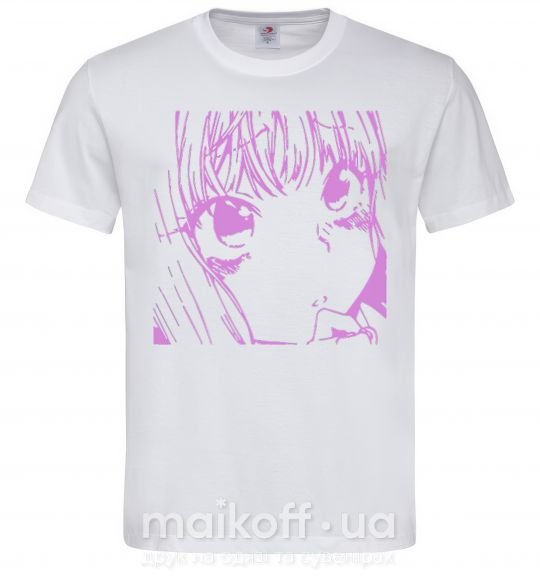 Мужская футболка Девочка аниме розового цвета Белый фото