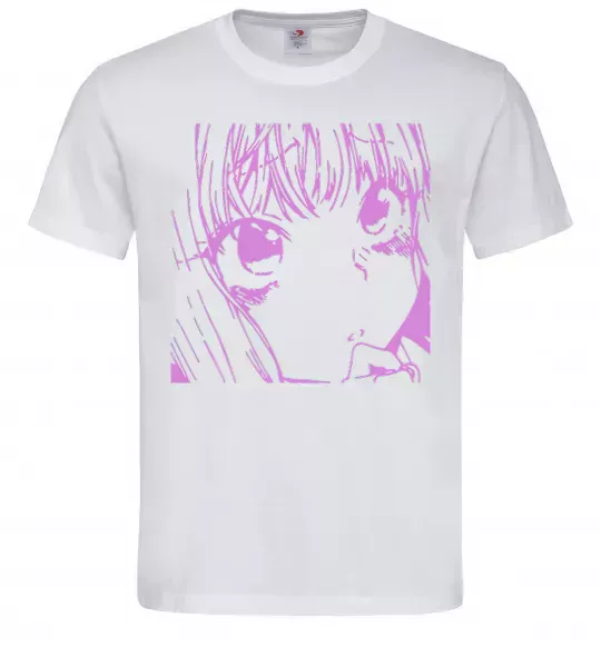 Мужская футболка Дівчинка аніме рожевого кольору Белый фото