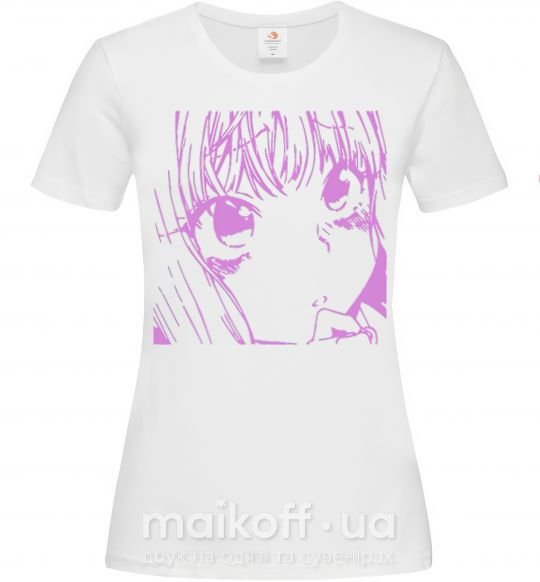 Женская футболка Девочка аниме розового цвета Белый фото