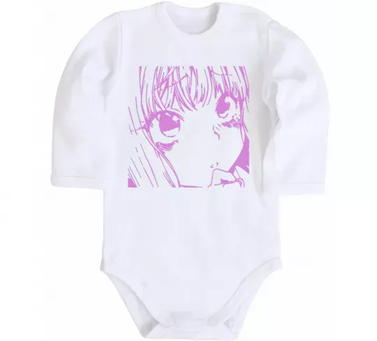 Дитячий бодік Дівчинка аніме рожевого кольору Білий фото