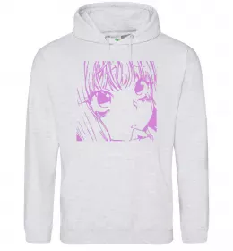 Мужская толстовка (худи) Дівчинка аніме рожевого кольору Серый меланж фото